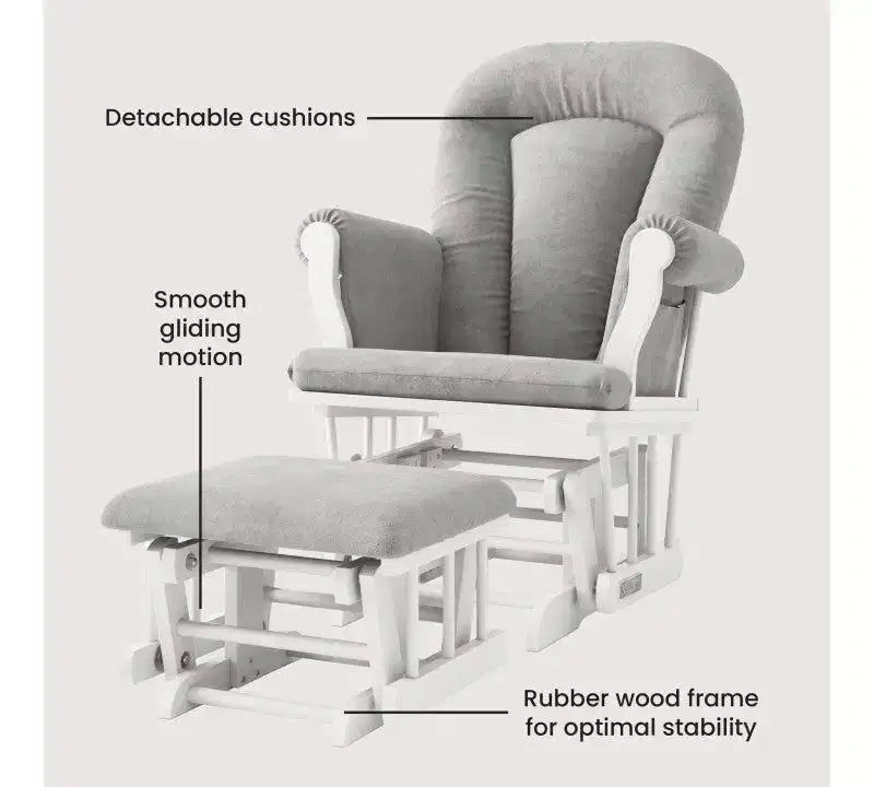 Ensemble fauteuil à bascule et pouf Child Craft Cozy Glider, coussin rembourré avec poches de rangement pratiques, base et cadre en bois massif