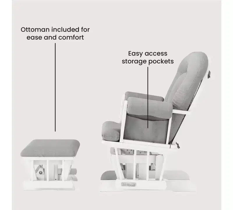 Ensemble fauteuil à bascule et pouf Child Craft Cozy Glider, coussin rembourré avec poches de rangement pratiques, base et cadre en bois massif