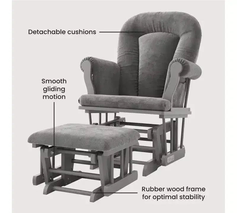 Ensemble fauteuil à bascule et pouf Child Craft Cozy Glider, coussin rembourré avec poches de rangement pratiques, base et cadre en bois massif