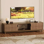 Mid Century Modern Low TV Stand, 70 Long Fluted TV Consoles Table with Open Storage Shelf for Living Room, Wooden Entertainment Center