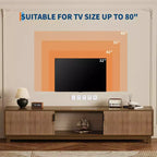Meuble TV bas Mid-Century Modern, console TV cannelée de 70 pouces de long avec étagère de rangement ouverte pour salon, meuble de divertissement en bois