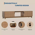 Meuble TV bas Mid-Century Modern, console TV cannelée de 70 pouces de long avec étagère de rangement ouverte pour salon, meuble de divertissement en bois