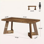 Table basse Lantine, table basse de ferme avec pieds en V, tables de salon rectangulaires de 120 x 60 cm, facile à assembler, marron rustique