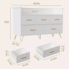 Commode LED avec station de recharge - Commode en bois moderne à 5 tiroirs de 119 cm de large, organisateur de rangement pour chambre à coucher, chambre de bébé, couloir et appartements