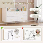 Commode LED avec station de recharge - Commode en bois moderne à 5 tiroirs de 119 cm de large, organisateur de rangement pour chambre à coucher, chambre de bébé, couloir et appartements