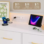 Commode LED avec station de recharge - Commode en bois moderne à 5 tiroirs de 119 cm de large, organisateur de rangement pour chambre à coucher, chambre de bébé, couloir et appartements