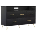 Commode LED avec station de recharge - Commode en bois moderne à 5 tiroirs de 119 cm de large, organisateur de rangement pour chambre à coucher, chambre de bébé, couloir et appartements