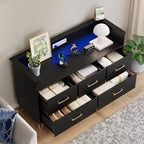 Commode LED avec station de recharge - Commode en bois moderne à 5 tiroirs de 119 cm de large, organisateur de rangement pour chambre à coucher, chambre de bébé, couloir et appartements