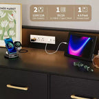 Commode LED avec station de recharge - Commode en bois moderne à 5 tiroirs de 119 cm de large, organisateur de rangement pour chambre à coucher, chambre de bébé, couloir et appartements