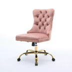 Chaise de bureau réglable pivotante, chaise de bureau moderne en velours capitonné avec base en métal doré, rose