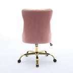 Chaise de bureau réglable pivotante, chaise de bureau moderne en velours capitonné avec base en métal doré, rose