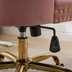 Chaise de bureau réglable pivotante, chaise de bureau moderne en velours capitonné avec base en métal doré, rose