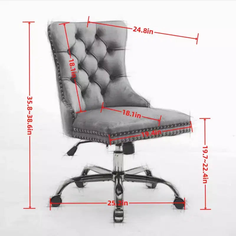 Chaise de bureau réglable pivotante, chaise de bureau moderne en velours capitonné avec base en métal doré, rose