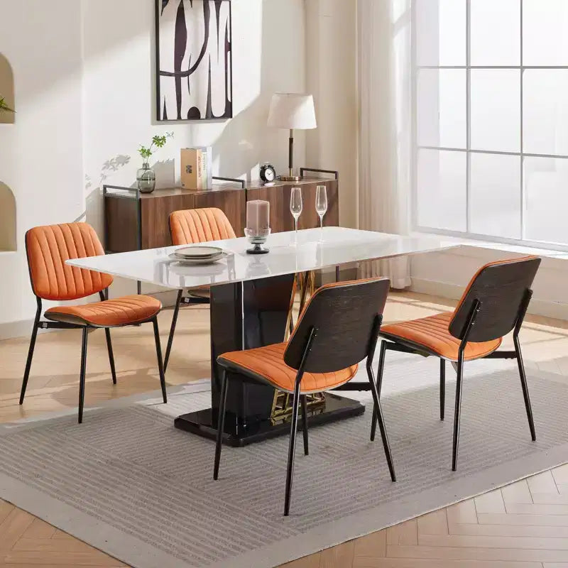Lot de 2 chaises de cuisine TUYOHW en cuir synthétique avec pieds coniques en métal, chaises de salle à manger ergonomiques avec dossier incurvé, espacement des pieds plus large et plus profond