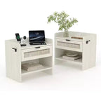 Table de chevet Acekool en rotin avec port Type C, table de chevet avec tiroir et étagère ouverte, lot de 2 tables d'appoint bohème