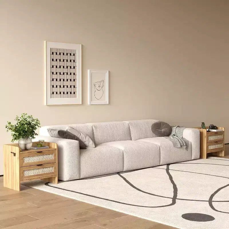 Table de chevet Acekool en rotin avec station de charge, table de chevet bohème à 2 tiroirs avec ports USB et Type-C