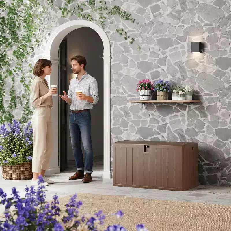 GustoWave Coffre de rangement étanche en résine de 492 litres Verrouillable, résistant aux UV, pour terrasse, outils de jardin et accessoires de piscine