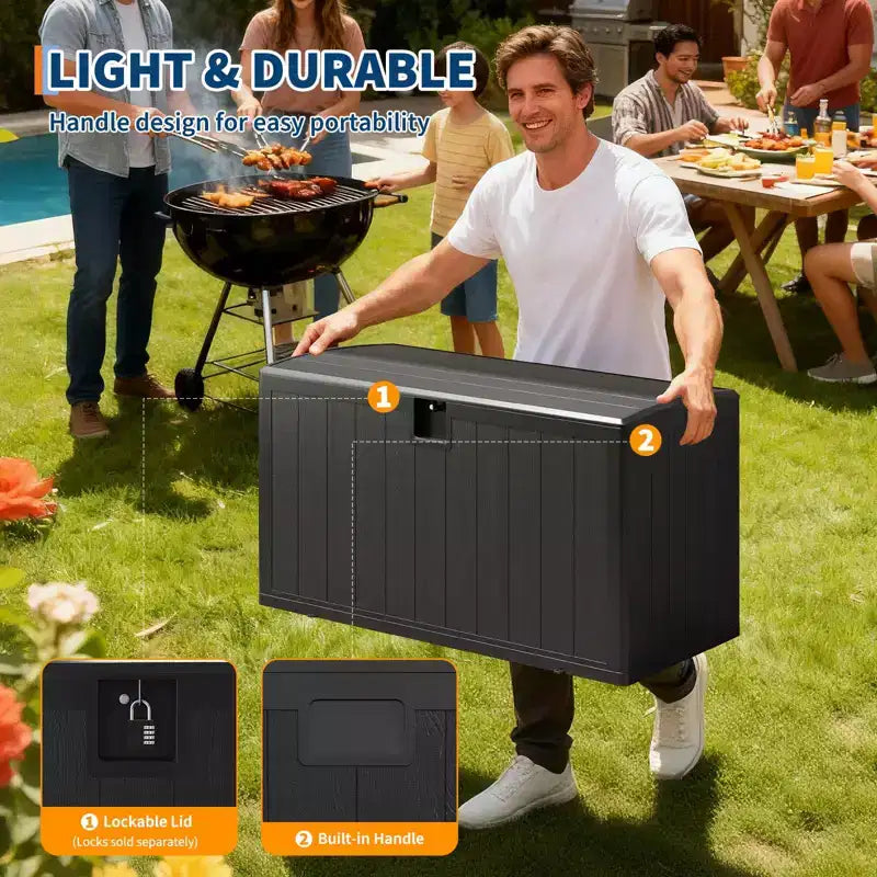 GustoWave Coffre de rangement étanche en résine de 492 litres Verrouillable, résistant aux UV, pour terrasse, outils de jardin et accessoires de piscine