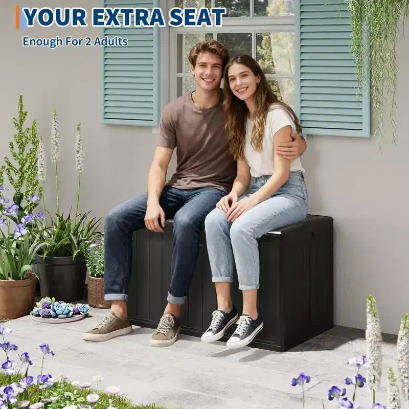 GustoWave Coffre de rangement étanche en résine de 492 litres Verrouillable, résistant aux UV, pour terrasse, outils de jardin et accessoires de piscine