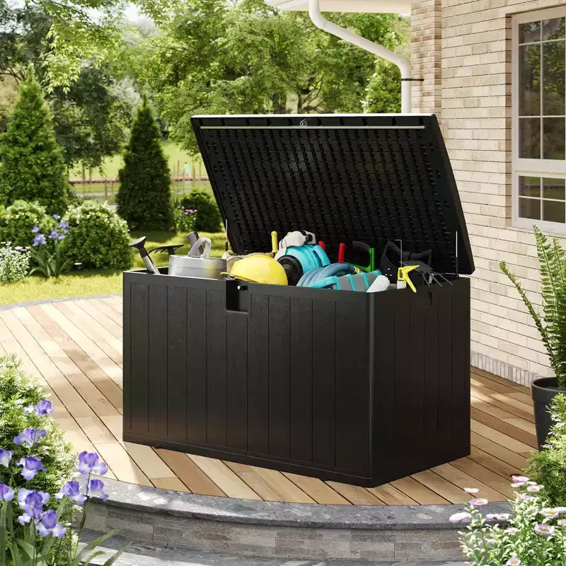 GustoWave Coffre de rangement étanche en résine de 492 litres Verrouillable, résistant aux UV, pour terrasse, outils de jardin et accessoires de piscine