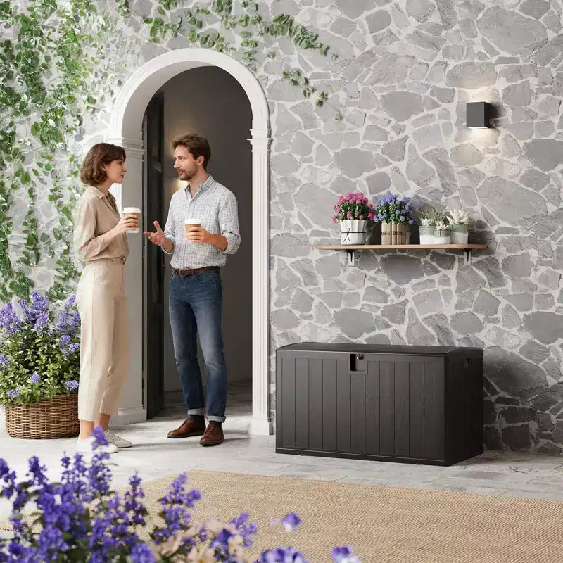 GustoWave Coffre de rangement étanche en résine de 492 litres Verrouillable, résistant aux UV, pour terrasse, outils de jardin et accessoires de piscine