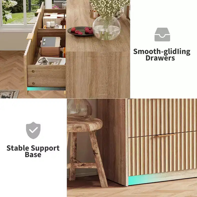 Commode cannelée pour chambre à coucher, commode à 8 tiroirs, grande capacité et anti-basculement, commode moderne avec poignées métalliques, rangement de placard en bois