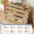 Commode cannelée pour chambre à coucher, commode à 8 tiroirs, grande capacité et anti-basculement, commode moderne avec poignées métalliques, rangement de placard en bois