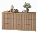 Commode cannelée pour chambre à coucher, commode à 8 tiroirs, grande capacité et anti-basculement, commode moderne avec poignées métalliques, rangement de placard en bois