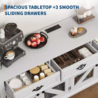 Buffet de cuisine avec station de recharge et vitrine en verre de 160 cm, meuble de rangement en bois avec 3 tiroirs pour salle à manger et salon