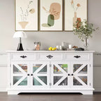 Buffet de cuisine avec station de recharge et vitrine en verre de 160 cm, meuble de rangement en bois avec 3 tiroirs pour salle à manger et salon