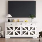 Buffet de cuisine avec station de recharge et vitrine en verre de 160 cm, meuble de rangement en bois avec 3 tiroirs pour salle à manger et salon