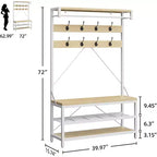 Banc à chaussures avec porte-manteau industriel, porte-manteau de 183 cm avec étagère de rangement, tringle de suspension et 8 crochets pour l'entrée