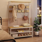 Banc à chaussures avec porte-manteau industriel, porte-manteau de 183 cm avec étagère de rangement, tringle de suspension et 8 crochets pour l'entrée