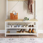 Banc à chaussures avec porte-manteau industriel, porte-manteau de 183 cm avec étagère de rangement, tringle de suspension et 8 crochets pour l'entrée