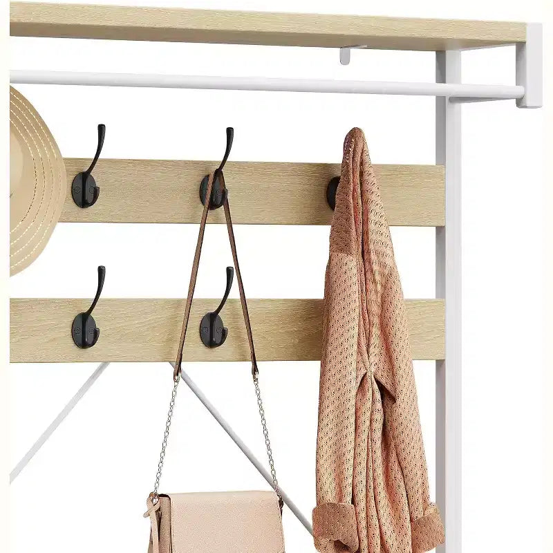 Banc à chaussures avec porte-manteau industriel, porte-manteau de 183 cm avec étagère de rangement, tringle de suspension et 8 crochets pour l'entrée