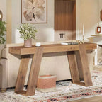 Console étroite en bois massif Lantine, Table d'appoint étroite de 160 cm derrière le canapé, Table d'entrée rustique étroite pour Couloir, Entrée, Foyer, Salon, Marron