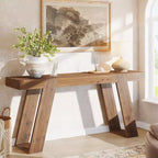 Console étroite en bois massif Lantine, Table d'appoint étroite de 160 cm derrière le canapé, Table d'entrée rustique étroite pour Couloir, Entrée, Foyer, Salon, Marron