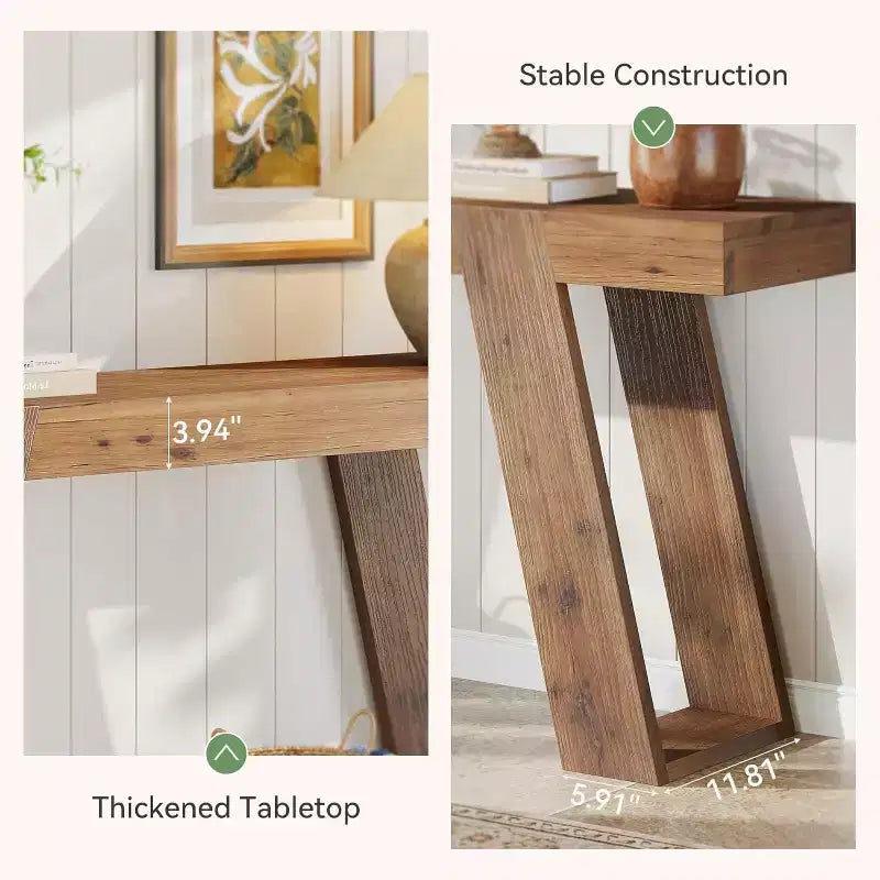 Console étroite en bois massif Lantine, Table d'appoint étroite de 160 cm derrière le canapé, Table d'entrée rustique étroite pour Couloir, Entrée, Foyer, Salon, Marron