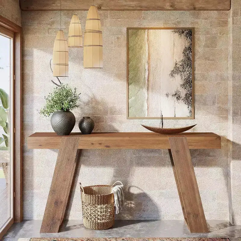 Console étroite en bois massif Lantine, Table d'appoint étroite de 160 cm derrière le canapé, Table d'entrée rustique étroite pour Couloir, Entrée, Foyer, Salon, Marron