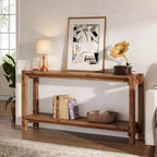 Console en bois massif Lantine, Table d'entrée étroite avec rangement pour salon, entrée, derrière le canaé, marron