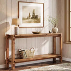 Console en bois massif Lantine, Table d'entrée étroite avec rangement pour salon, entrée, derrière le canaé, marron