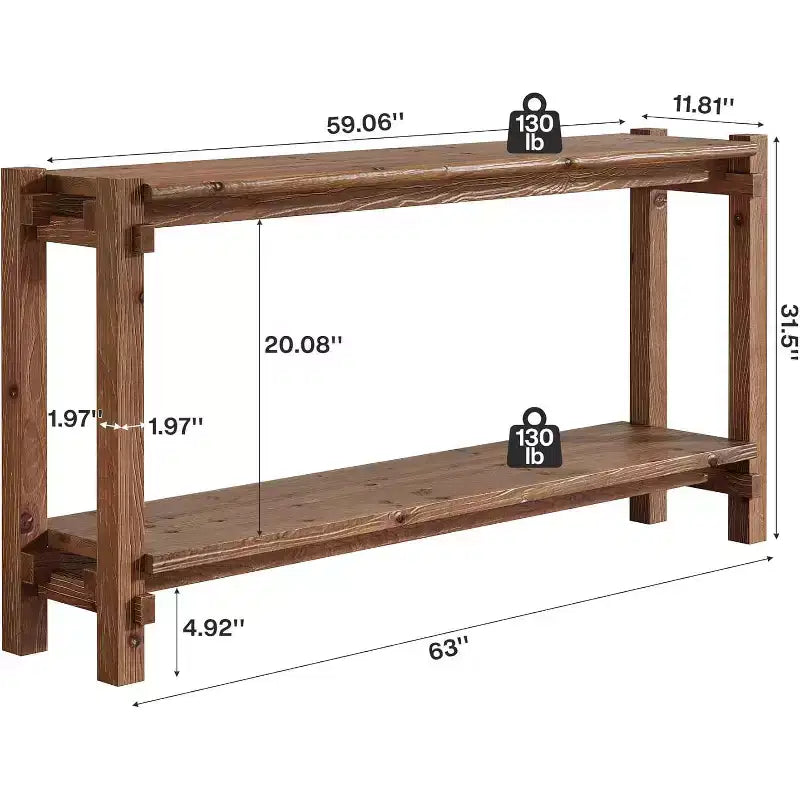 Console en bois massif Lantine, Table d'entrée étroite avec rangement pour salon, entrée, derrière le canaé, marron