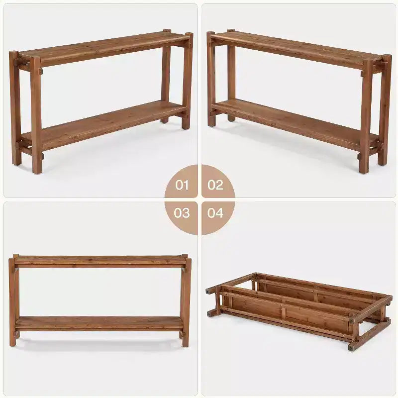 Console en bois massif Lantine, Table d'entrée étroite avec rangement pour salon, entrée, derrière le canaé, marron