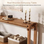 Console en bois massif Lantine, Table d'entrée étroite avec rangement pour salon, entrée, derrière le canaé, marron