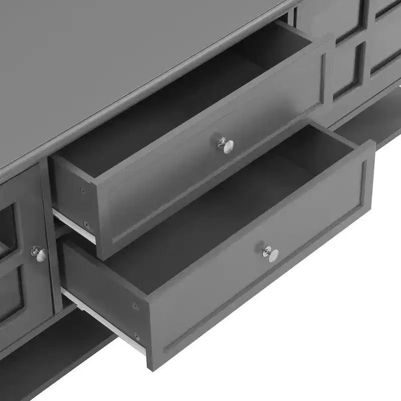 VIYET 59Meuble TV moderne pour téléviseurs de 60 pouces, console multimédia en MDF gris avec rangement multifonctionnel et portes magnétiques silencieuses
