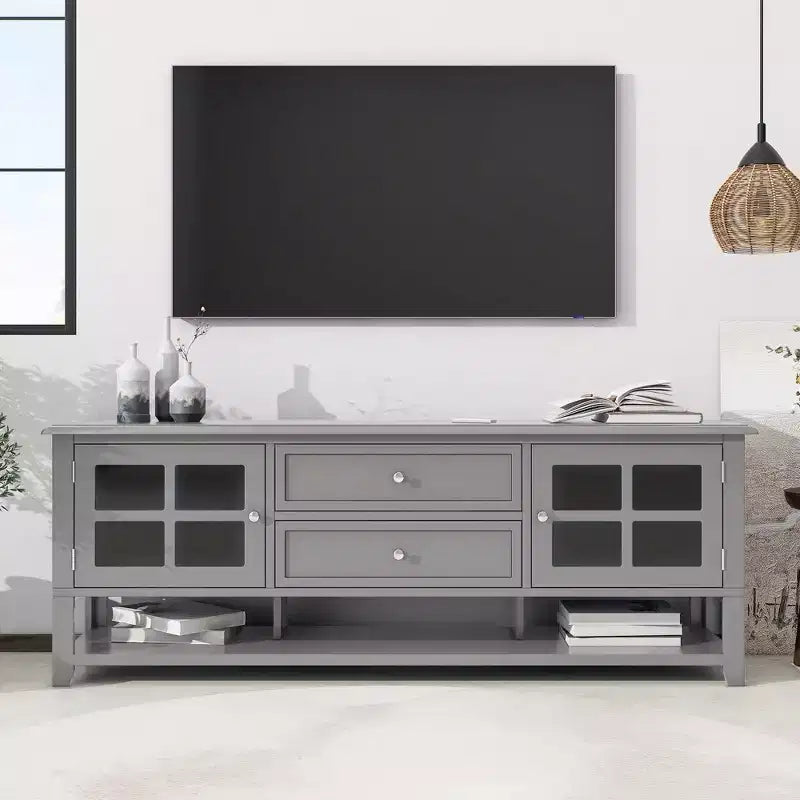 VIYET 59Meuble TV moderne pour téléviseurs de 60 pouces, console multimédia en MDF gris avec rangement multifonctionnel et portes magnétiques silencieuses
