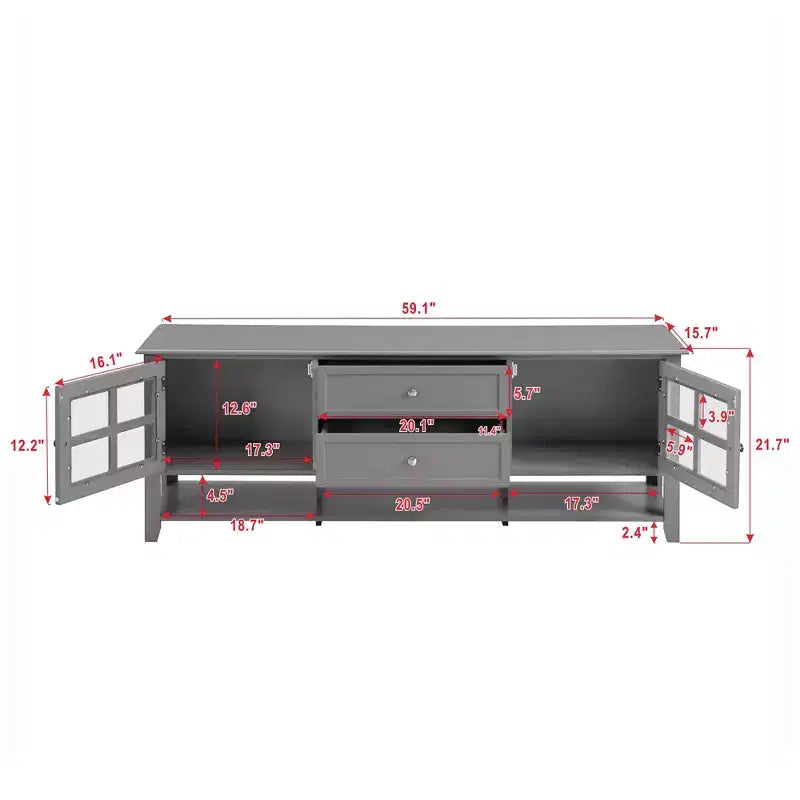VIYET 59Meuble TV moderne pour téléviseurs de 60 pouces, console multimédia en MDF gris avec rangement multifonctionnel et portes magnétiques silencieuses