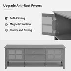 VIYET 59Meuble TV moderne pour téléviseurs de 60 pouces, console multimédia en MDF gris avec rangement multifonctionnel et portes magnétiques silencieuses