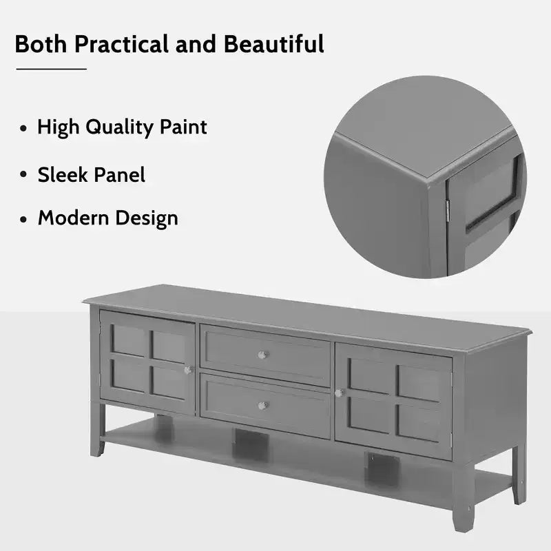 VIYET 59Meuble TV moderne pour téléviseurs de 60 pouces, console multimédia en MDF gris avec rangement multifonctionnel et portes magnétiques silencieuses