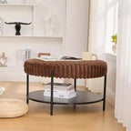 Table basse ottomane ronde 30,9, pouf rembourré en fausse fourrure, pieds en métal noir, étagère ouverte en bois, pour salon, chambre, entrée, hôtel
